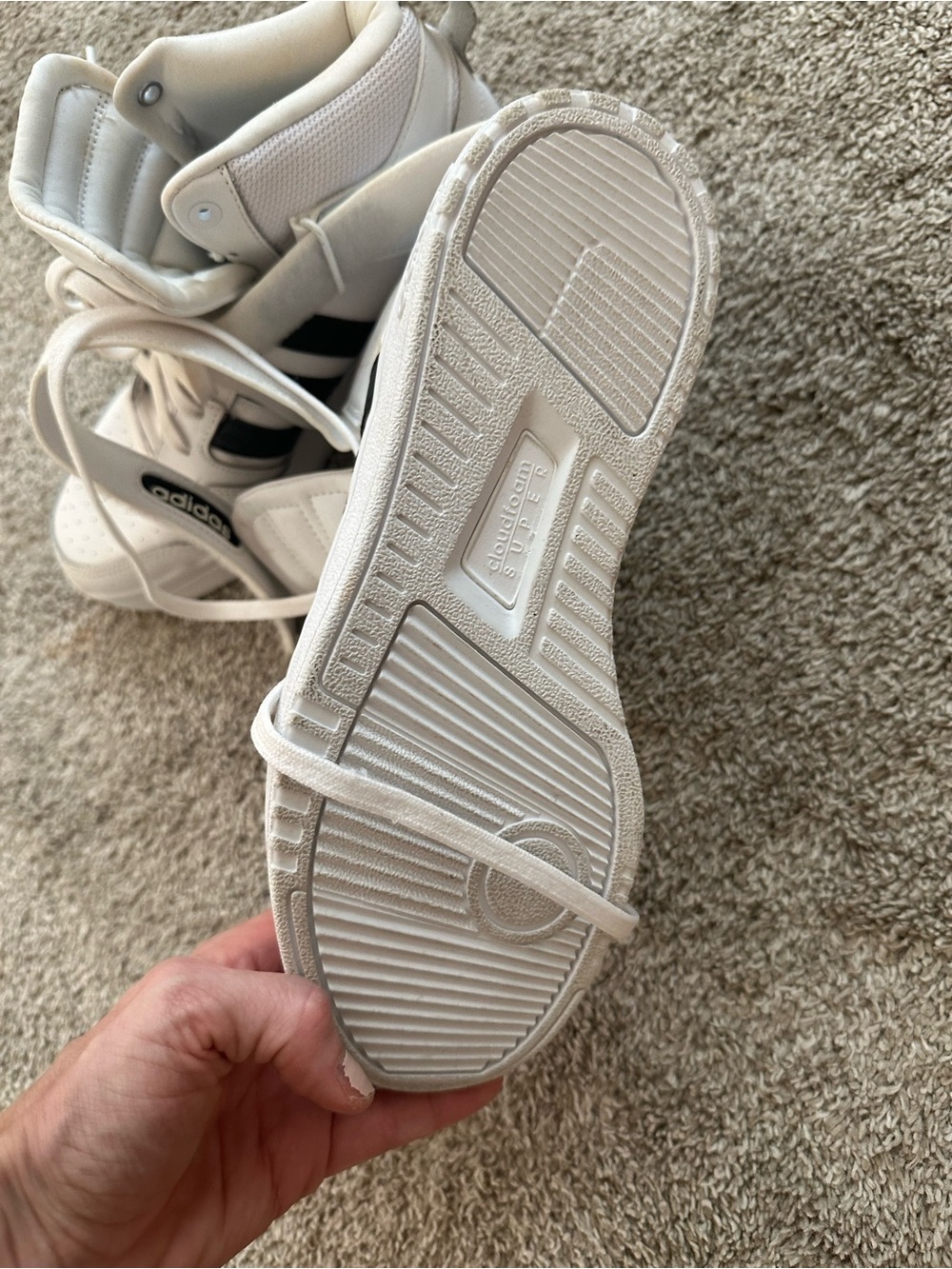 Adidas White High-Top Sneakers with Black and Velcro worn once - Picture 4 of 5